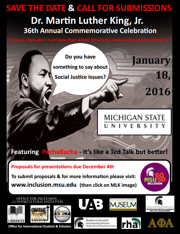 Presentation proposal due for the Dr. Martin Luther King Jr. 36th Annual Commemorative Celebration