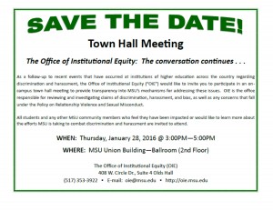 Town Hall Mtg. (Office of Institutional Equity: The conversation continues..) @ MSU Union Ballroom