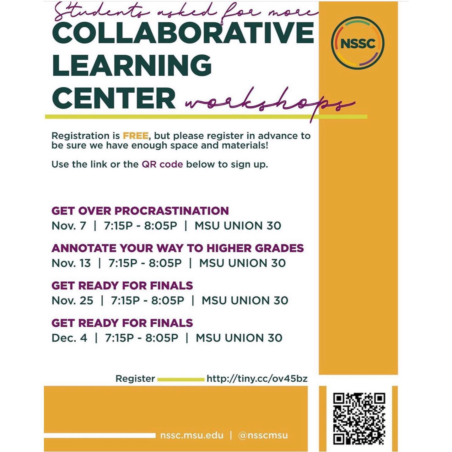 NSSC Get Ready For Finals – Collaborative Learning Center Workshop