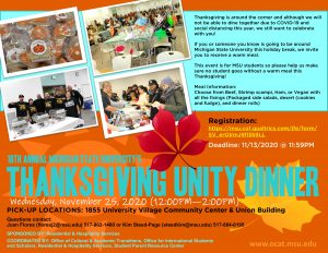 Deadline to register for Thanksgiving Unity Dinner